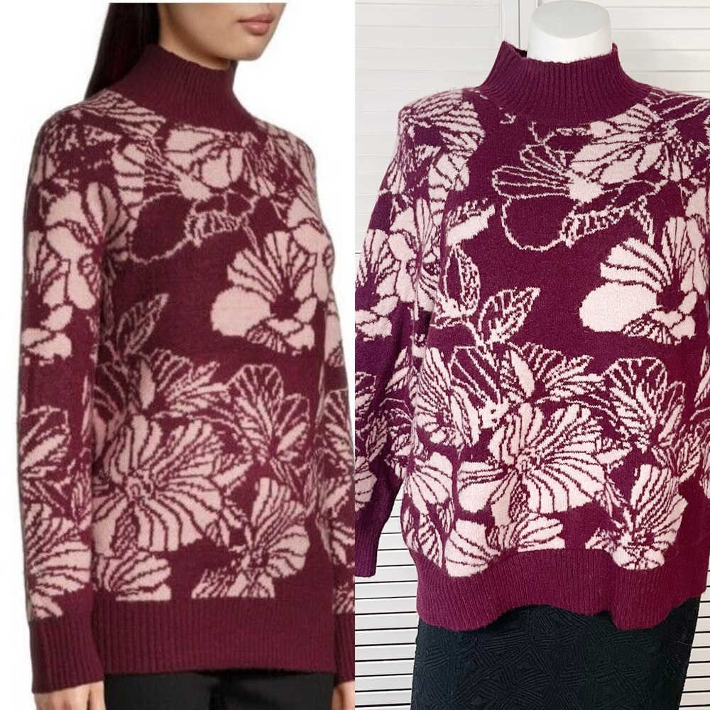 Liz Claiborne floral mock neck oversized sweater